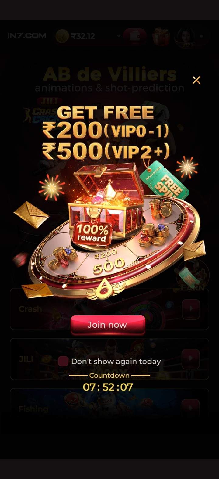 IN7 Game Get Free ₹200 to ₹500 VIP Bonus and Free Spins -iin7.com-in7game